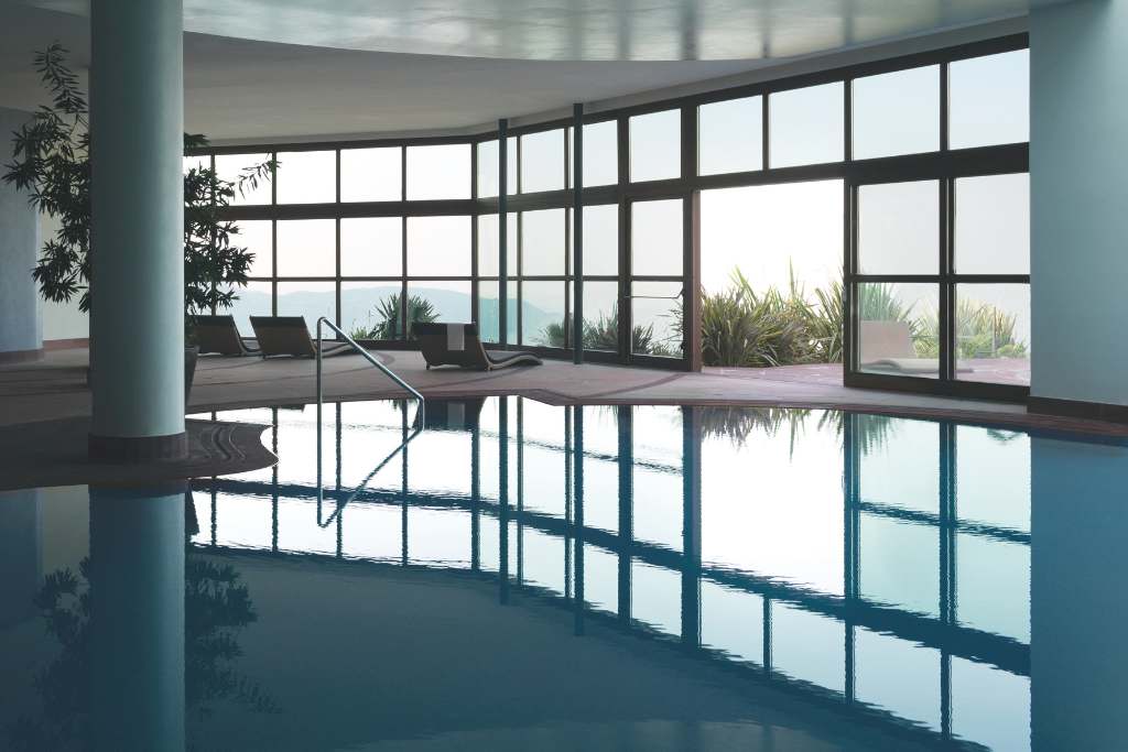 indoor/outdoor pool at lefay spa in lake garda