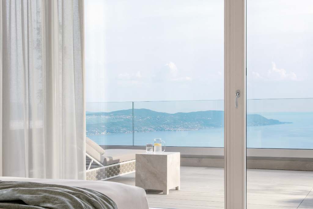 view from a sky suite at lefay resort and spa, lake garda italy