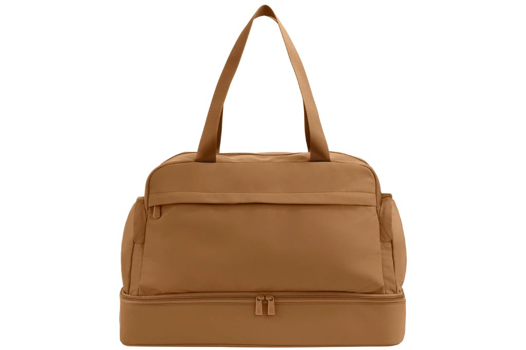 brown weekender bag