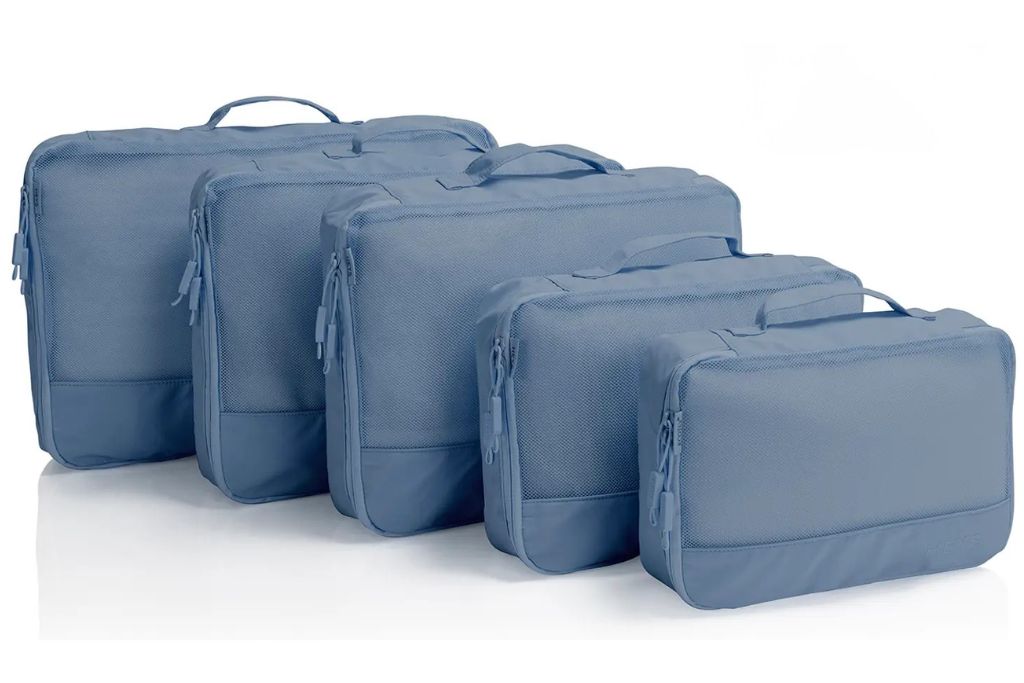 five piece blue packing cube set