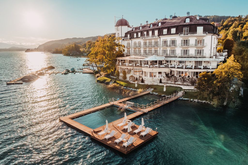 schloss seefels facade on the water