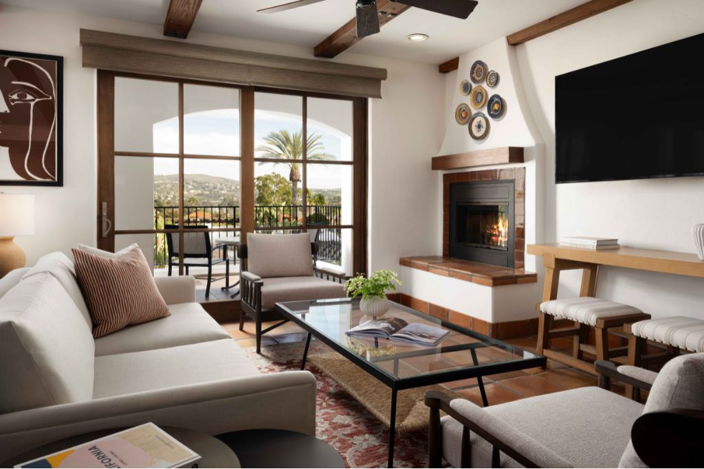 interior with fireplace and terrace at omni la costa