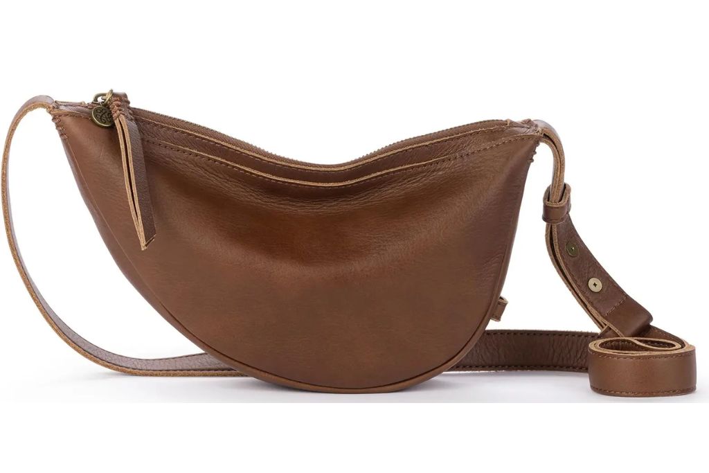 brown leather sling bag