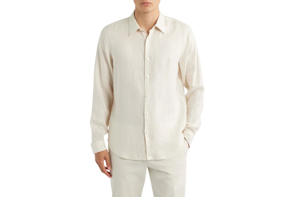 Theory Irving Relaxed Fit white Linen Button-Up Shirt