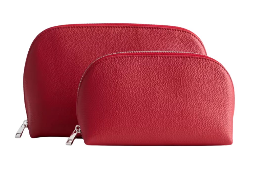 red leather pouch travel set with two sizes