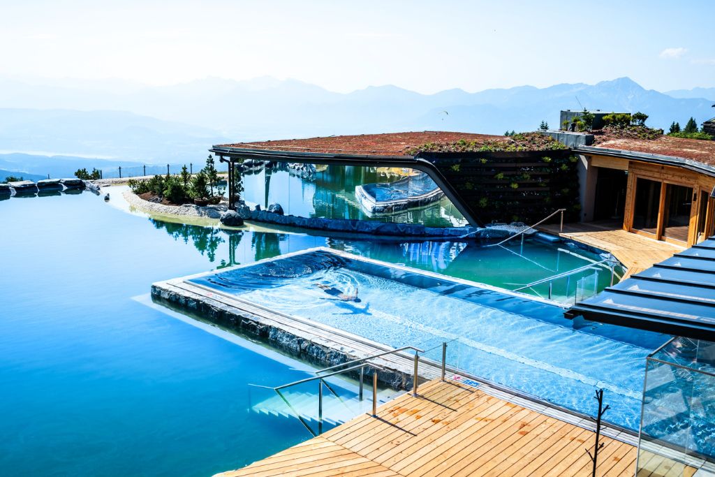 falkensteiner shlosshotel outdoor pool with mountain views