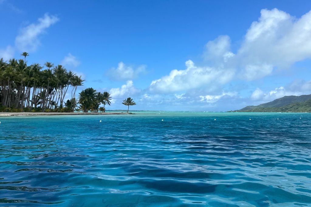 dark blue water with island in view