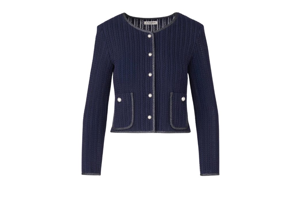 ashimus raschel knit cardigan in navy