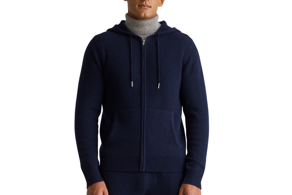 cashmere mens zip up in true navy quince