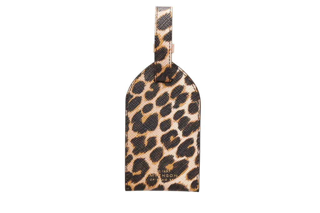 smythson luggage tag leopard print